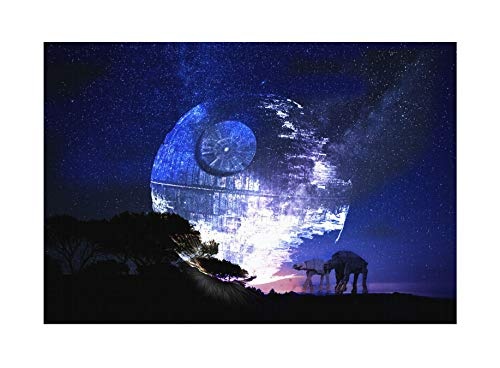 Uglyshirt89 Death Star Moonlight Premium Leinwand | Star Wars Todesstern Darth Vader Keilrahmen Bild Gemälde Wandbild (90 x 60 cm)