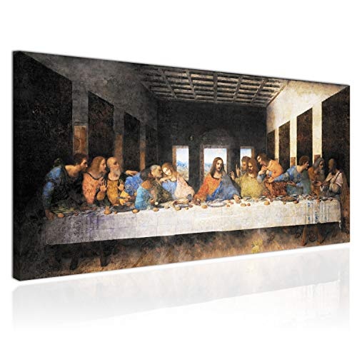 Topquadro XXL Wandbild, Leinwandbild 100x50cm, Das Letzte Abendmahl, Jesus und die Jünger, Fresko Religion - Panoramabild Keilrahmenbild, Bild auf Leinwand - Einteilig, Fertig zum Aufhängen