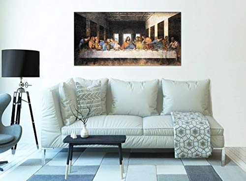 Topquadro XXL Wandbild, Leinwandbild 100x50cm, Das Letzte Abendmahl, Jesus und die Jünger, Fresko Religion - Panoramabild Keilrahmenbild, Bild auf Leinwand - Einteilig, Fertig zum Aufhängen