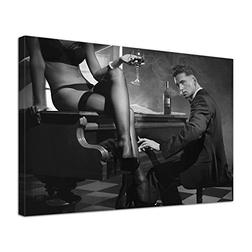 Leinwandbild Bilder Erotik Sexy Piano Bar Schwarz/Weiß, Sepia oder Color (Schwarz/Weiß, 100 x 80 cm)