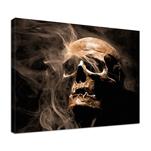 Leinwand Bild edel Gothic black Totenkopf Skull Smoke Farbe sepia, Größe 60 x 40 cm