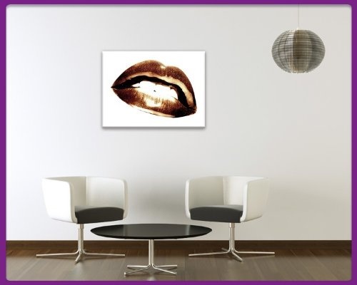 Keilrahmenbild - Lippen Sepia - Bild auf Leinwand - 120x90 cm - Leinwandbilder - Urban & Graphic - Mund - Retro - Verführung