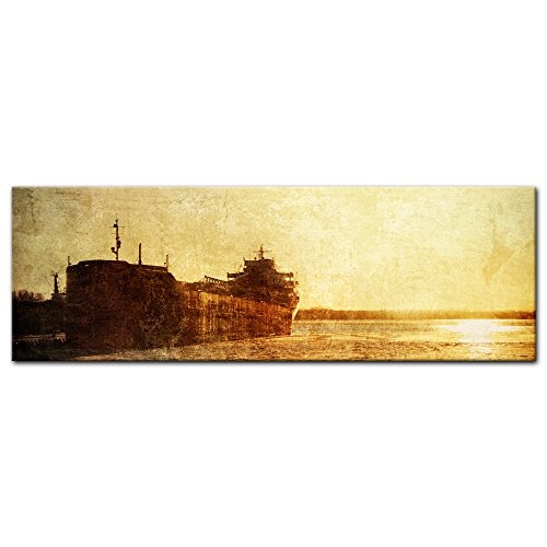 Keilrahmenbild - Old Ship-Vintage - Altes Schiff Vintage - Bild auf Leinwand - 160x50 cm - Leinwandbilder - Urban & Graphic - motorisiert - Frachter - Hafen im Sonnenuntergang