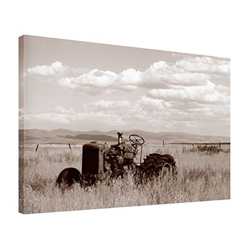 Leinwand Bild edel Traktor Oldtimer Farbe sepia, Größe 80 x 60 cm