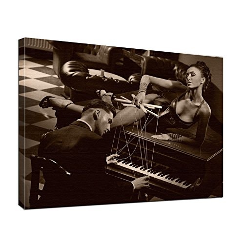 B-wie-Bilder.de Leinwandbild Bild Erotik Piano Player Sepia, schwarz/weiß, Color Farbe Sepia, Größe 80 x 60 cm