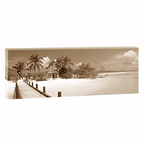 Brücke am Strand | Panoramabild im XXL Format | Poster | Wandbild | Poster | Fotografie | Trendiger Kunstdruck auf Leinwand | Verschiedene Farben und Größen (150 cm x 50 cm, Sepia)
