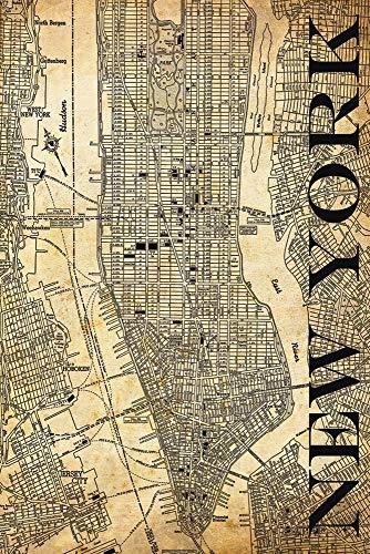 Artland Qualitätsbilder I Leinwandbild Wandbild Größe 60 x 90 cm Stadt USA Sepia H8DZ New York Straßen Karte