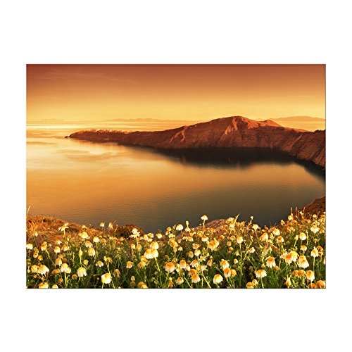 Keilrahmenbild - Sonnenaufgang über Santorini - Griechenland - Bild auf Leinwand - 120x90 cm 1 teilig - Leinwandbilder - Landschaften - Europa - Mittelmeer - Ägäis - Thira - Bucht - Sepia