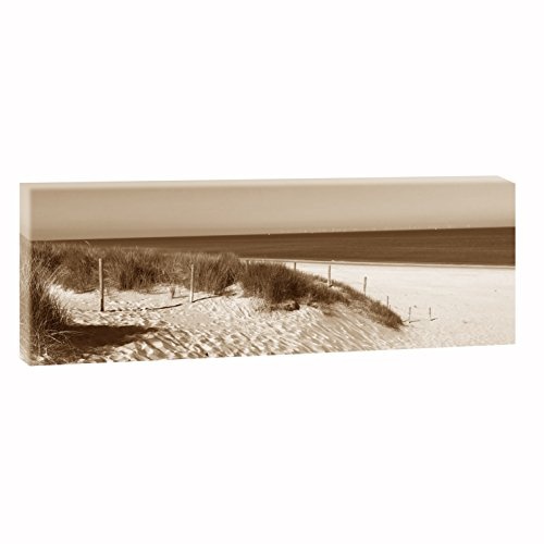 Tag am Meer 1 | Panoramabild im XXL Format | Poster | Wandbild | Fotografie | Trendiger Kunstdruck auf Leinwand (120 cm x 40 cm | Querformat, Sepia)