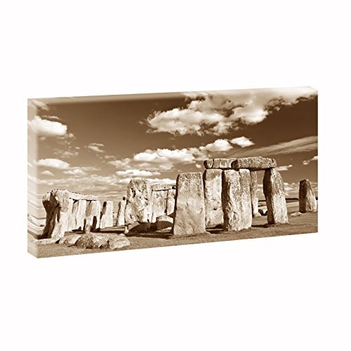 Stonehenge | Panoramabild im XXL Format | Poster | Wandbild | Poster | Fotografie | Trendiger Kunstdruck auf Leinwand | Verschiedene Farben und Größen (40 cm x 80 cm, Sepia)