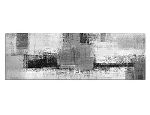 Keilrahmenbild Panoramabild SCHWARZ / WEISS 150x50cm Kunstmalerei abstrakt grau gelb weiß