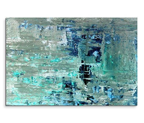 Paul Sinus Art 120x80cm Leinwandbild auf Keilrahmen Kunstmalerei blau grün abstrakt Wandbild auf Leinwand als Panorama