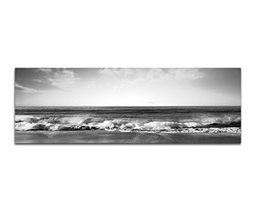 Augenblicke Wandbilder Keilrahmenbild Panoramabild SCHWARZ/Weiss 150x50cm Strand Meer Wellen Sonnenuntergang