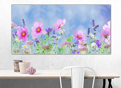 Topquadro XXL Wandbild, Leinwandbild 100x50cm, Violette Blumen mit Lavendel, Bunte und Feine Farben - Panoramabild Keilrahmenbild, Bild auf Leinwand - Einteilig, Fertig zum Aufhängen