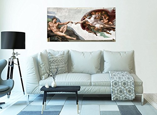 XXL Wandbild, Leinwandbild 100x50cm, Die Erschaffung Adams - Michelangelo Italienische Renaissance, klassischer Stil - Panoramabild Keilrahmenbild, Bild auf Leinwand - Einteilig, Fertig zum Aufhängen