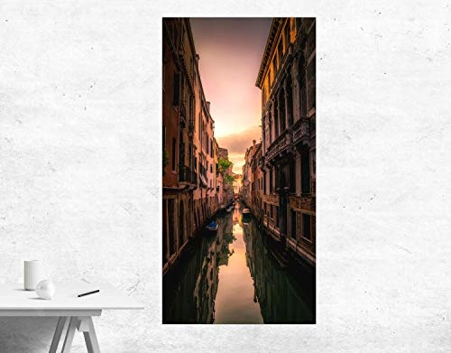 XXL Wandbild, Leinwandbild 100x50cm, Enge Gasse bei Sonnenuntergang in Venedig - Abenddämmerung und Brücken - Panoramabild Keilrahmenbild, Bild auf Leinwand - Einteilig, Fertig zum Aufhängen