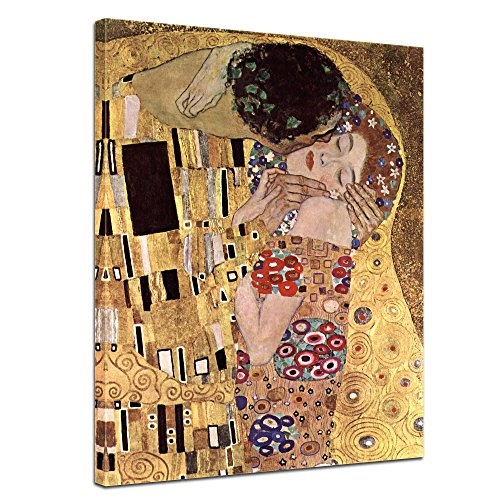 Leinwandbild Gustav Klimt Der Kuss - 90x120cm hochkant - Keilrahmenbild Wandbild Alte Meister Kunstdruck Bild auf Leinwand Berühmte Gemälde