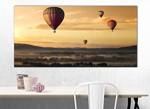 Topquadro XXL Wandbild, Leinwandbild 100x50cm, Heißluftballons bei Sonnenaufgang - Landschaft, Himmel und Nebel - Panoramabild Keilrahmenbild, Bild auf Leinwand - Einteilig, Fertig zum Aufhängen
