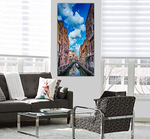 XXL Wandbild, Leinwandbild 100x50cm, Farbige Gasse in Venedig, Wasserweg in Italien - Altstadt und Städte am Meer - Panoramabild Keilrahmenbild, Bild auf Leinwand - Einteilig, Fertig zum Aufhängen