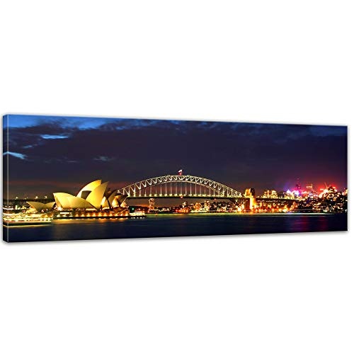 Keilrahmenbild - Sydney Opera House und die Harbour Bridge - Bild auf Leinwand - 120 x 40 cm - Leinwandbilder - Bilder als Leinwanddruck - Städte & Kulturen - Australien - Sydney bei Nacht