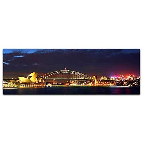 Keilrahmenbild - Sydney Opera House und die Harbour Bridge - Bild auf Leinwand - 120 x 40 cm - Leinwandbilder - Bilder als Leinwanddruck - Städte & Kulturen - Australien - Sydney bei Nacht