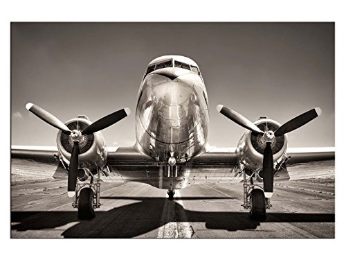 kunst-discounter Propeller Flugzeug Silber Leinwandbilder auf Keilrahmen A06076 Wandbild Poster 120 x 80 cm