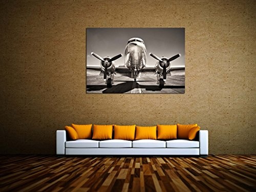 kunst-discounter Propeller Flugzeug Silber Leinwandbilder auf Keilrahmen A06076 Wandbild Poster 120 x 80 cm