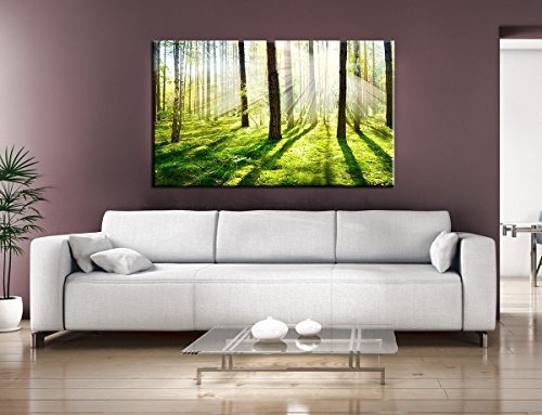 Handgefertigtes Leinwandbild 120x80cm mit Naturmotiv Sonnenstrahlen im Wald. Der Frühlings kommt bald. Bild geliefert auf Holzrahmen direkt zum Aufhängen!