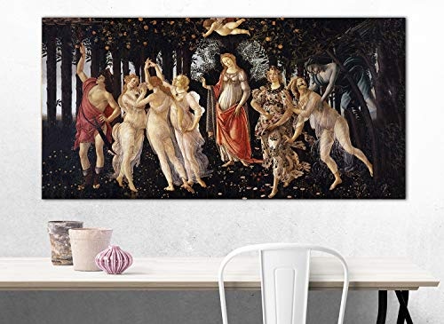 XXL Wandbild, Leinwandbild 100x50cm, Frühling, Sandro Botticelli Italienische Renaissance - Klassischer Stil - Panoramabild Keilrahmenbild, Bild auf Leinwand - Einteilig, Fertig zum Aufhängen