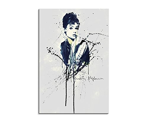 Paul Sinus Art Audrey Hepburn 90x 60cm Keilrahmenbild Kunstbild Aquarell Art Wandbild auf Leinwand fertig gerahmt Original Unikat