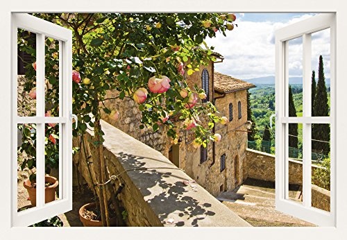 Artland Qualitätsbilder I Bild auf Leinwand Leinwandbilder Wandbilder 100 x 70 cm Landschaften Garten Foto Grün B8CT Rosen Balkon San Gimignano Toskana