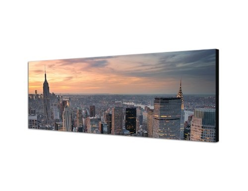 Keilrahmenbild Wandbild 150x50cm New York Manhattan Skyline Sonnenuntergang