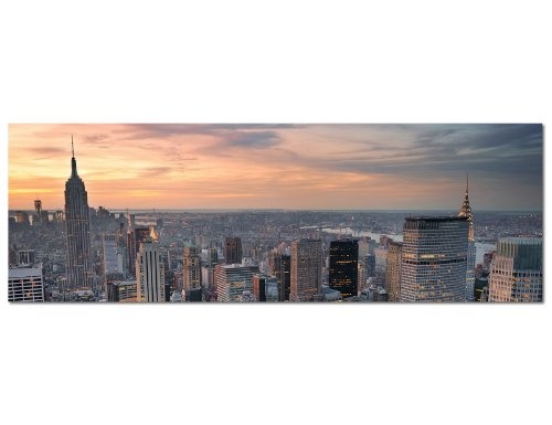 Keilrahmenbild Wandbild 150x50cm New York Manhattan Skyline Sonnenuntergang