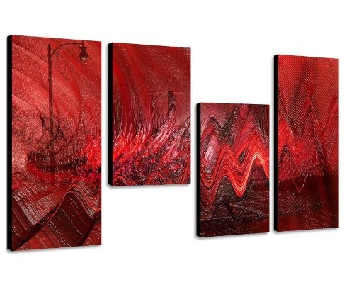 Augenblicke Wandbilder Ein Traum in Rot - extravagantes Wandbild 130x70cm 4 teiliges Keilrahmenbild (30x70+30x50+30x50+30x70cm) abstraktes Wandbild mehrteilig Gemälde-Stil handgemalte Optik Vintage