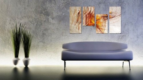 Schlichtes Wandbild 130x70cm 4 teiliges Keilrahmenbild zeitlos (30x70+30x50+30x50+30x70cm) abstraktes Wandbild mehrteilig Gemälde-Stil handgemalte Optik Vintage