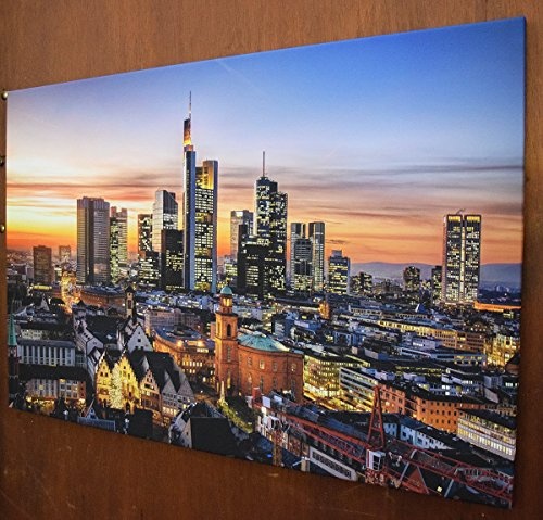 PB Art - Stadtlandschaft Frankfurt am Main 80 x 120 cm Kunstdruck Leinwandbild Keilrahmenbild Wandgestaltung Wandbilder - Beste Qualität, handgefertigt in Deutschland!