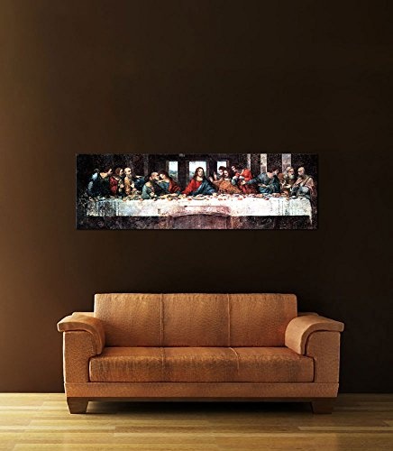 Keilrahmenbild Leonardo da Vinci Das Abendmahl - 160x50cm Panorama quer - Alte Meister Berühmte Gemälde Leinwandbild Kunstdruck Bild auf Leinwand