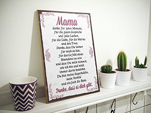 TypeStoff Holzschild mit Spruch – Danke Mama – im Vintage-Look mit Zitat als Geschenk und Dekoration zum Thema Liebe, Mutter und Familie (19,5 x 28,2 cm)