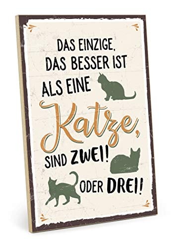 TypeStoff Holzschild mit Spruch – MEHR Katzen...