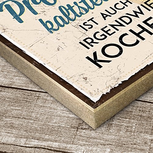 TypeStoff Holzschild mit Spruch - Prosecco KALTSTELLEN - im Vintage-Look mit Zitat als Geschenk und Dekoration zum Thema Sekt und Kochen (19,5 x 19,5 cm)