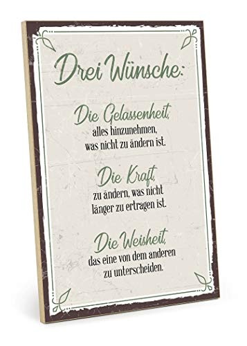 TypeStoff Holzschild mit Spruch – DREI WÜNSCHE...