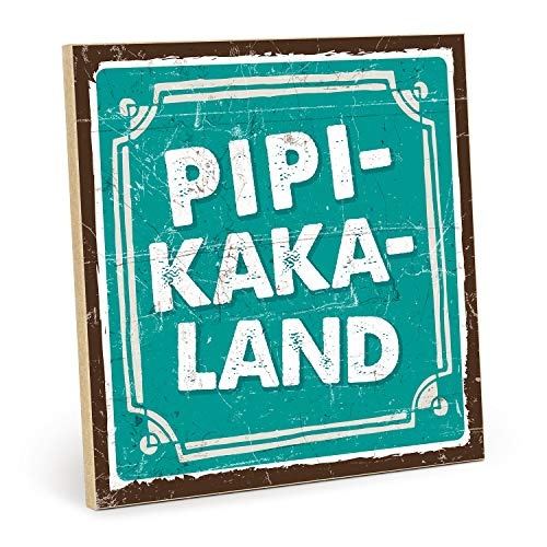 TypeStoff Holzschild mit Spruch – PIPI-Kaka-Land – im Vintage-Look mit Zitat als Geschenk und Dekoration (Größe: 19,5 x 19,5 cm)