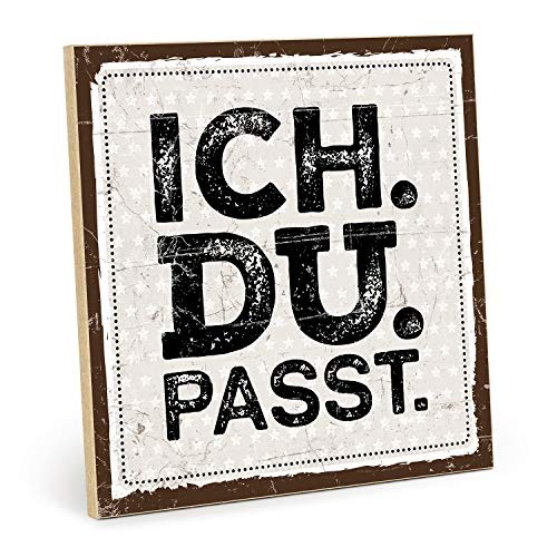 TypeStoff Holzschild mit Spruch – ICH. DU. PASST. – im Vintage-Look mit Zitat als Geschenk und Dekoration (Größe: 19,5 x 19,5 cm)