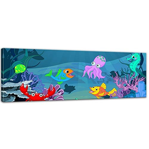 Keilrahmenbild Kinderbild Unterwasser Tiere X - 120 x 40...