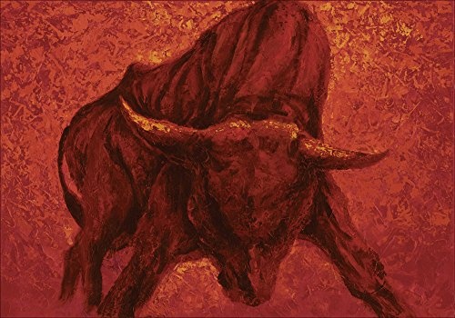 Artland Qualitätsbilder I Bild auf Leinwand Leinwandbilder Wandbilder 100 x 70 cm Tiere Wildtiere Stier Malerei Rot A1PN Katalanischer Stier