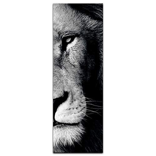 Keilrahmenbild - Löwe - sw - Bild auf Leinwand - 40 x 120 cm - Leinwandbilder - Bilder als Leinwanddruck - Tierwelten - Wildtiere - Wildkatze in schwarz weiß