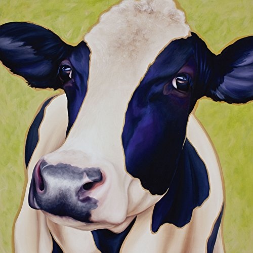 Artland Qualitätsbilder I Bild auf Leinwand Leinwandbilder Wandbilder 30 x 30 cm Tiere Haustiere Kuh Mixed Media Grün A3MU Kuh Paula