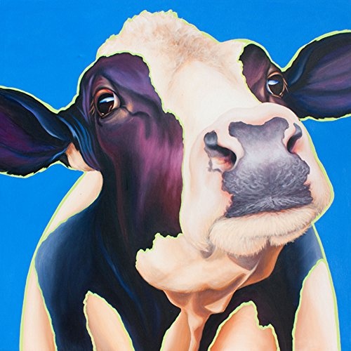 Artland Qualitätsbilder I Bild auf Leinwand Leinwandbilder Wandbilder 30 x 30 cm Tiere Haustiere Kuh Mixed Media Blau A3NA Kuh Ella