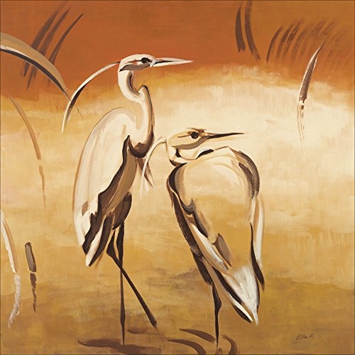 Artland Qualitätsbilder I Bild auf Leinwand Leinwandbilder Wandbilder 50 x 50 cm Tiere Vögel Malerei Ocker A7GZ Kraniche