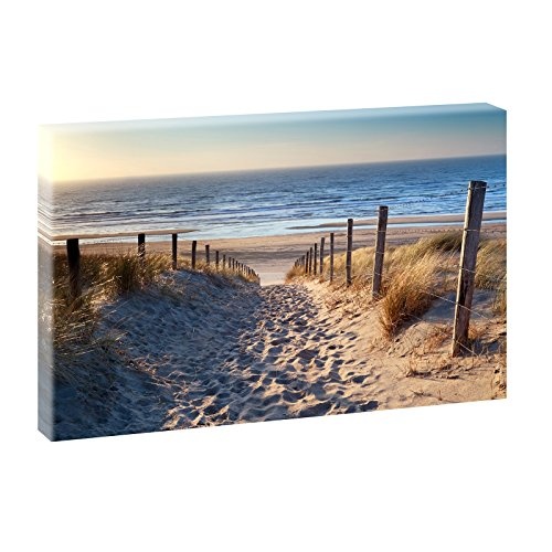 Weg zum Nordseestrand | Panoramabild im XXL Format | Trendiger Kunstdruck auf Leinwand | Verschiedene Größen und Farben (120 cm x 80 cm, Farbig)